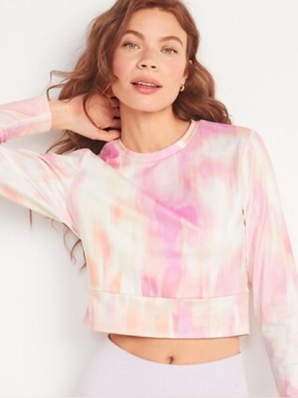 NWOT Old Navy Pink Multicolor Tie-Dye Long-Sleeve Crop Top